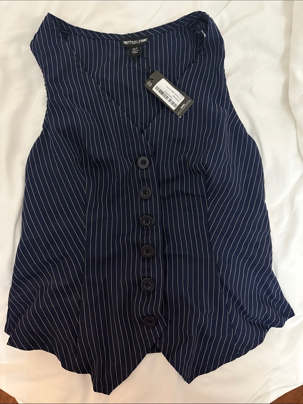 PrettyLittleThing Navy Pinstripe Button-Front Cami